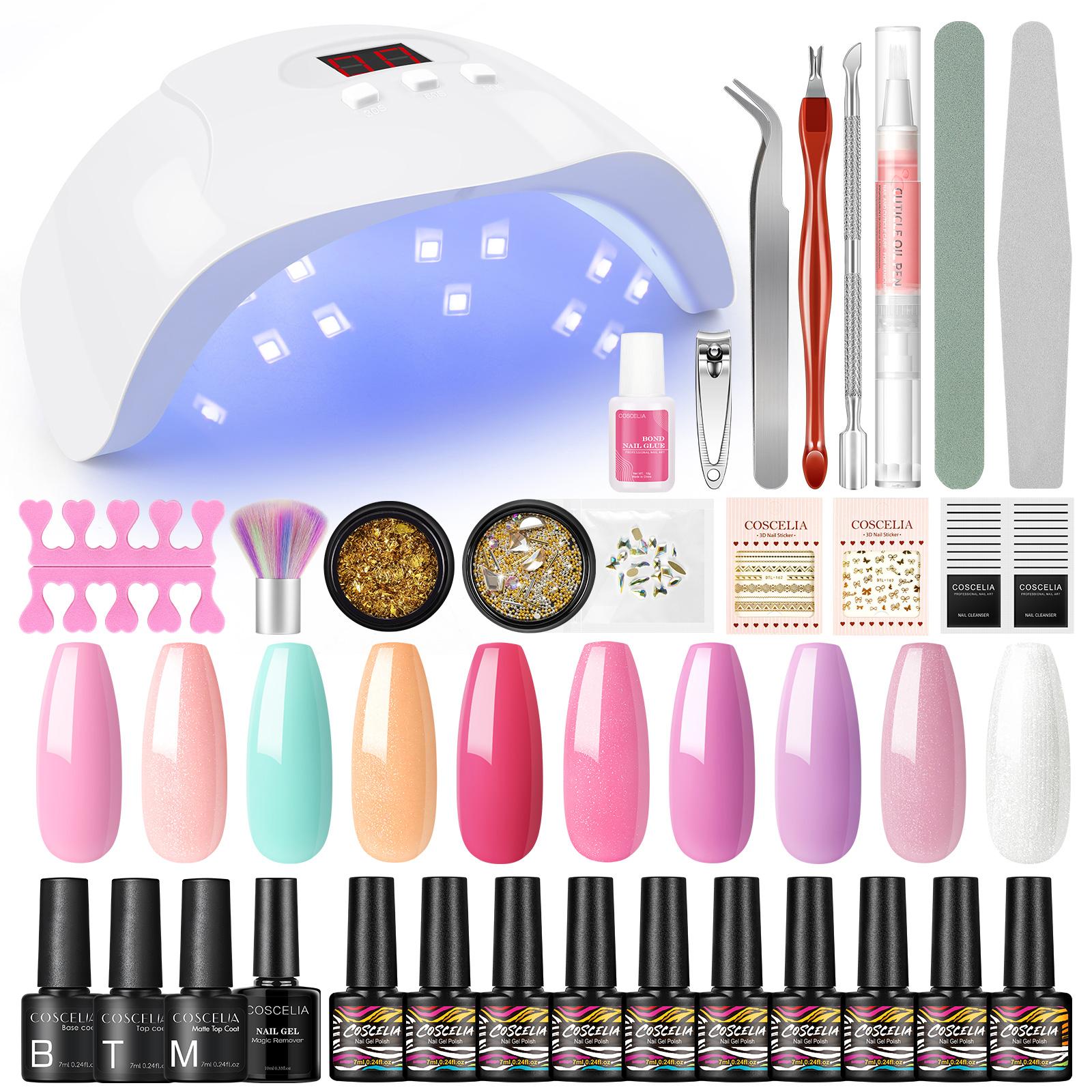 

COSCELIA 36 Вт светодиодная лампа для ногтей 10 шт. гель-лак для ногтей Soak Off Base Top Coat украшения для ногтей набор инструментов для маникюра со стразами