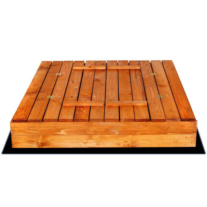 Bac à sable en bois - SPRINGOS - 120x120 cm - Bancs pliables (couvercle) - Géotextile et bâche