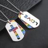 Men's Polished Letter Cross Pendant Necklace - Stainless Steel Rainbow Dog Tag