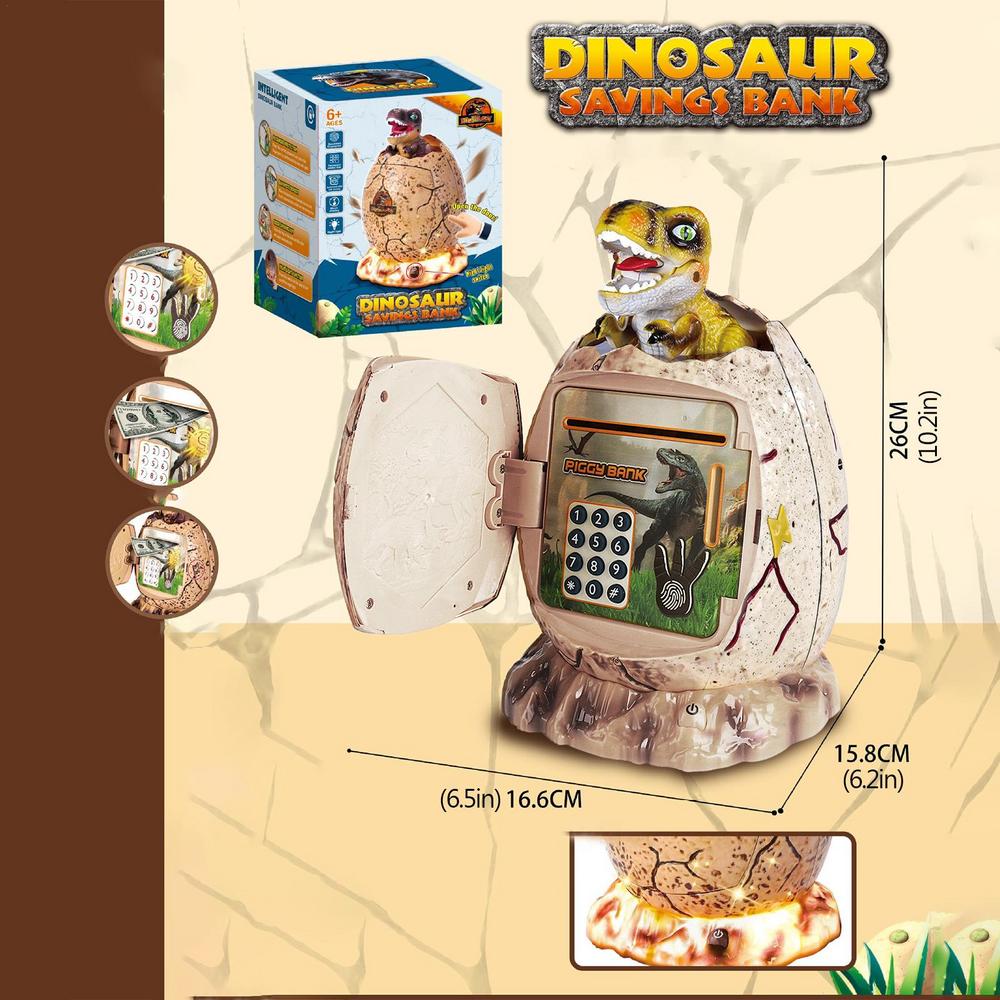 

Electronic Piggy Bank Cartoon Dinosaur Money Box For Childrens 3 In 1 Password Coin Saving Banks Auto Scroll Pape Music Box gift