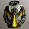 Men's Dragon 3D Hoodie Sweatshirt Cool Party Crew Neck Club Streetwear Yellow Red Drawstring Fall Winter Designer