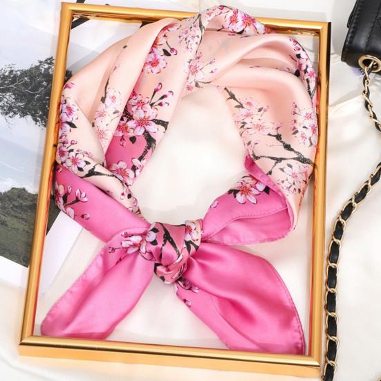 Sunscreen Exquisite Decorative Faux Silk Scarf Women Elegant Peach Blossom Pattern Square Shawl Costume Accessories