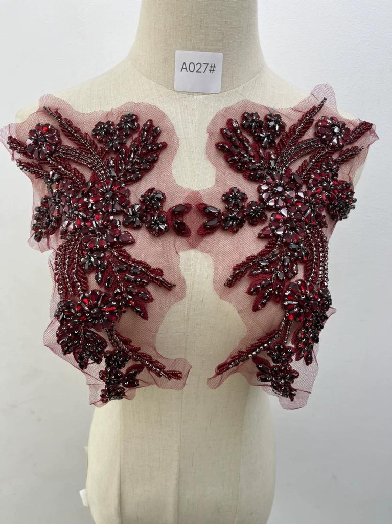 3D Blumige Strass-Applikation Perlenstickerei Zubehör Rose Fransen Miederbesatz Kristall Aufnähen Perlen Strass Rose Applikation