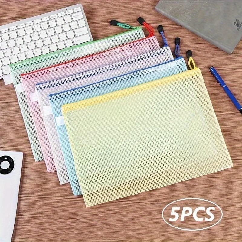 5-Pack Waterproof Mesh Zipper Bags, PVC Document Folders, Multi-Purpose Travel Organizers for School Supplies, Office Equipment, and Home Storage