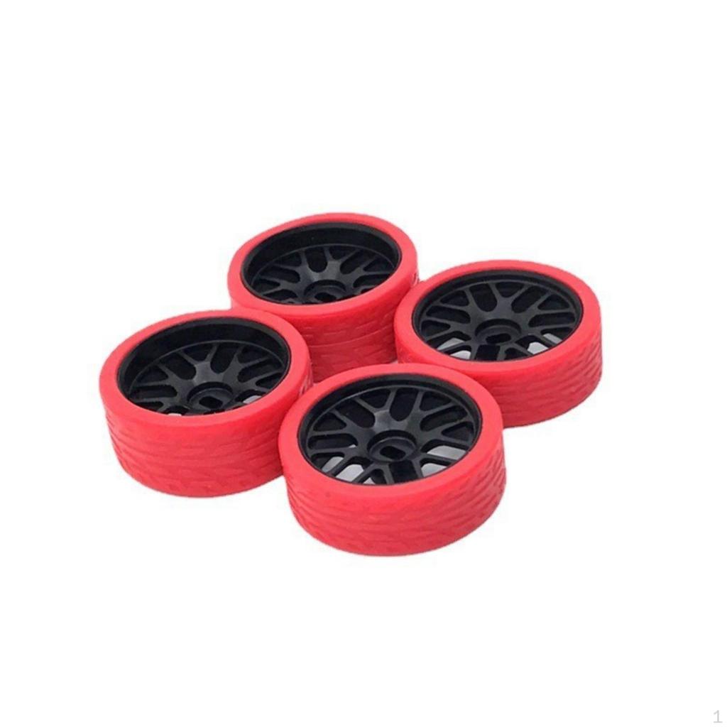 4 Pieces RC Car Wheel with Treaded Tire 1:28 Scale MultiSpoke Rim LowProfile Tires