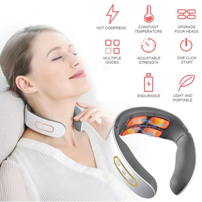 EMS Electric Neck Massager 6 Modes 9 Gears Neck Shoulder Massage Wireless Cervical Spine Massager Heating Physiotherapy