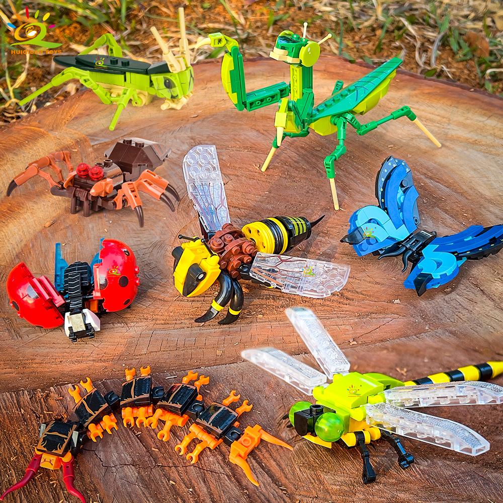 Non-Toxic Creative Moc Insect Building Blocks Bee Dragonfly Ant Mantis Butterfly Children'S Assembled Toys Animal Ornaments Gifts