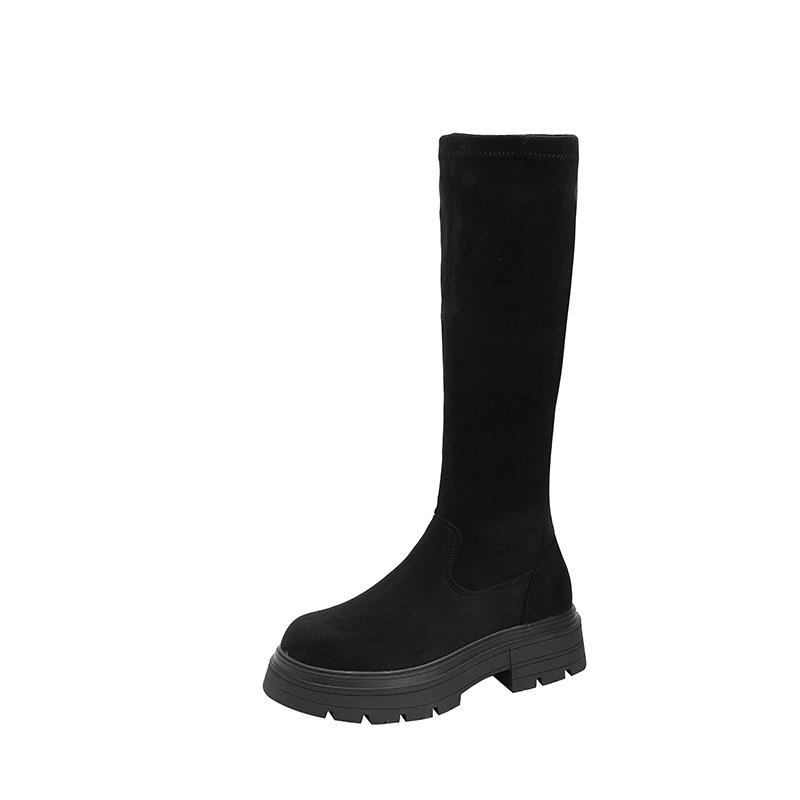 Retro tykksålede høydeøkende slanke støvletter dame små høye støvletter men knehøye støvletter britisk stil støvletter med glidelås bak