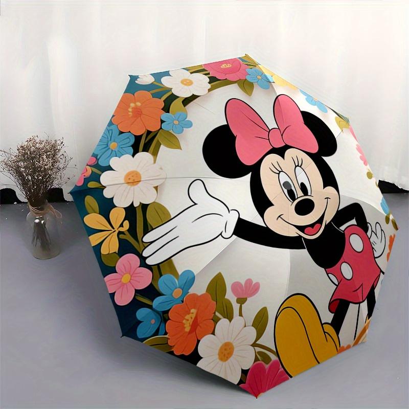 Minnie Mouse, Floral Frame Automatic Opening and Closing Umbrella, Compact Travel Umbrella, Lightweight and Portable, Suitable for Beach Com