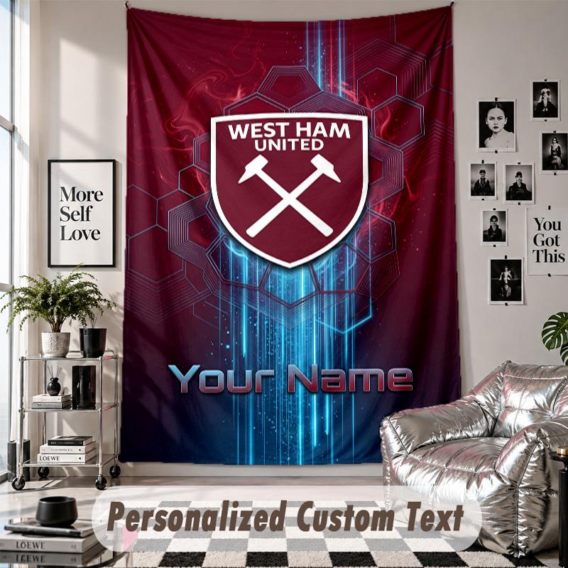 Wall Hanging Tapestry With Custom Name & Text, West Ham United FC Decorative Tapestry For Bedroom