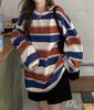 MRLuse Striped Long Loose Oversized Simple Perfect for and Women's T-Shirt, Fit, Thin, Silhouette, Design, Commuting, School, Sports, Dance,