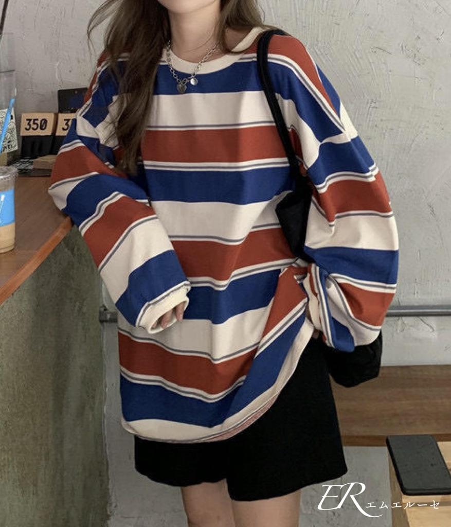 MRLuse Striped Long Loose Oversized Simple Perfect for and Women's T-Shirt, Fit, Thin, Silhouette, Design, Commuting, School, Sports, Dance,