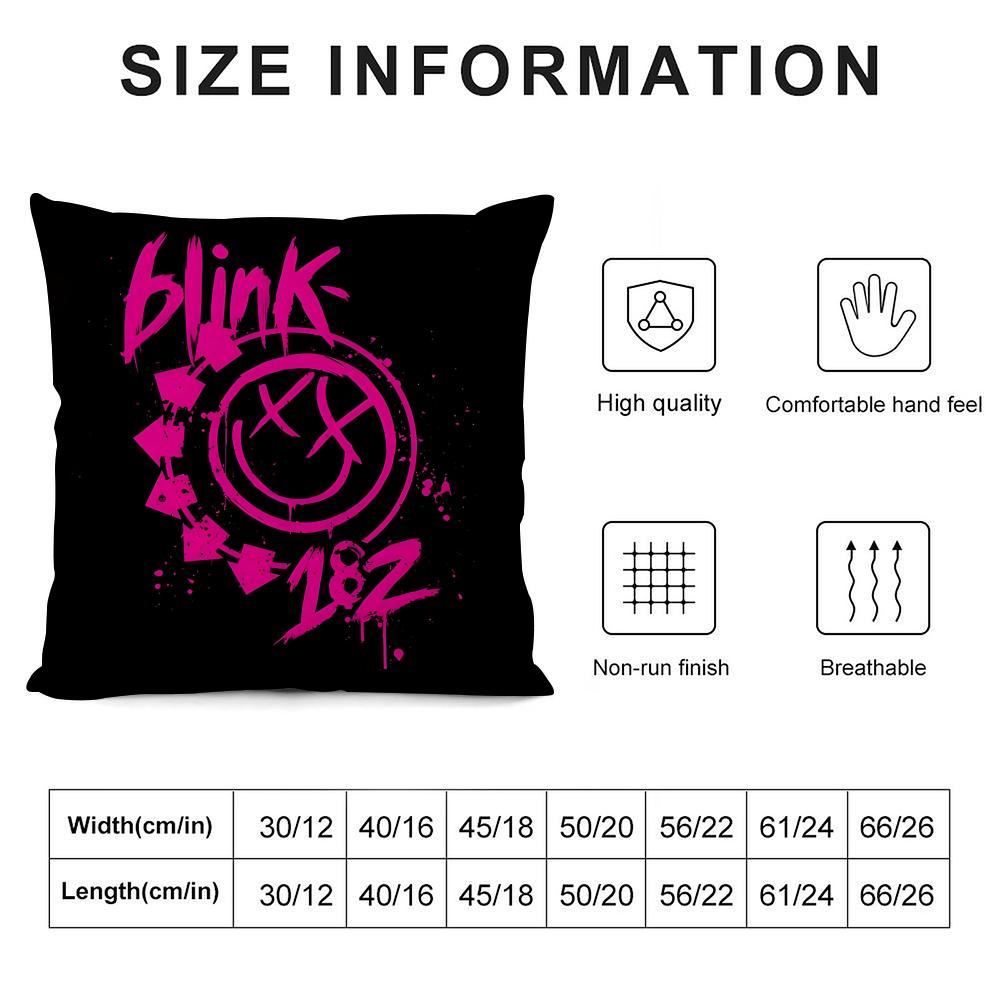 B-Blink 182 Band Cushion Cover Pillowcase Ultra Soft Skin Friendly Fabric Cloud Like Comfort & Concealed Zipper