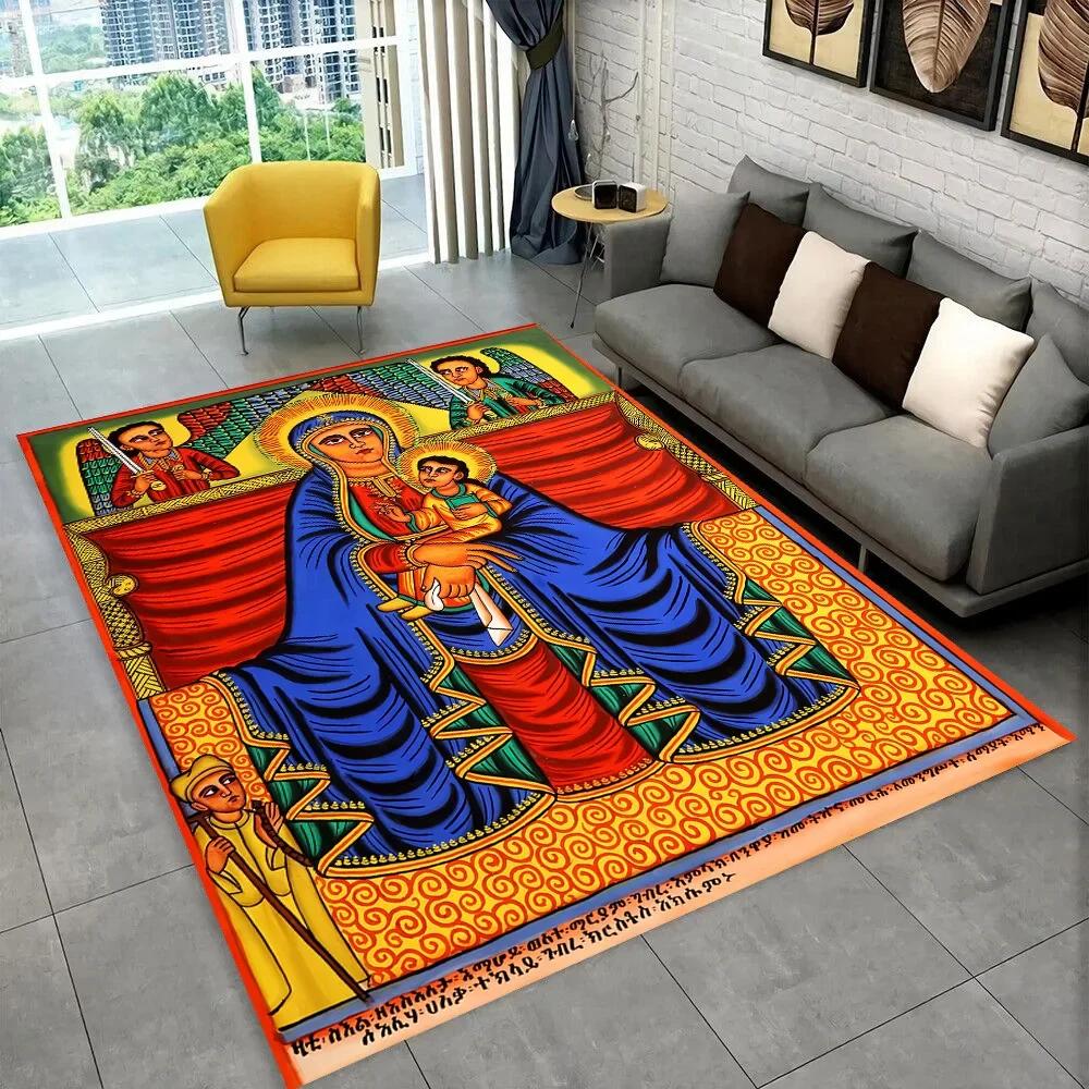 3D Africa Ethiopian Painting Art Carpets Cartoon Area Rug ,Carpet for Home Living Room Sofa Doormat Decor,Non-slip Floor Mats