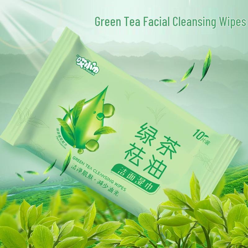 Portable, Unisex Green Tea Oil-Removing Wet Wipes for Cooling and Refreshing Face During Student Military Training