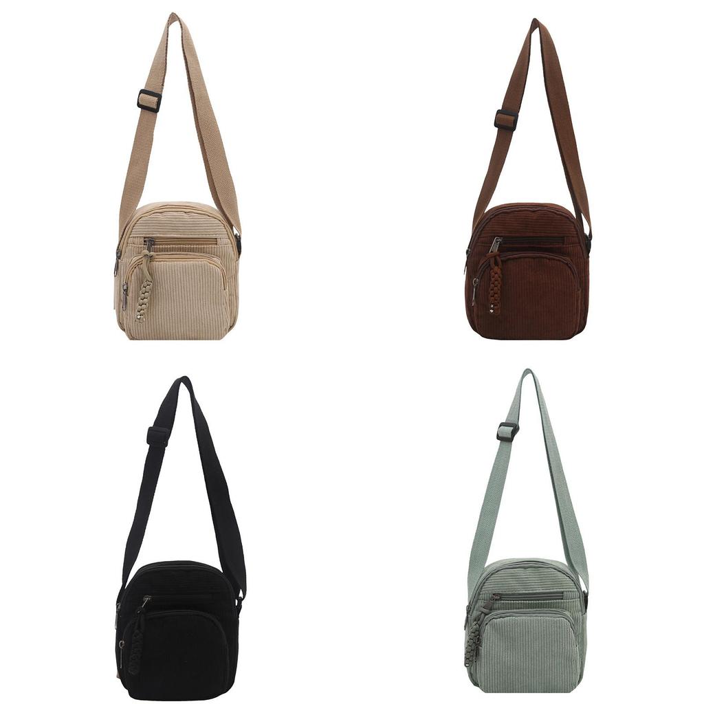 Small Female Corduroy Shoulder Bag With Interior Phone Pocket For Casual Outings