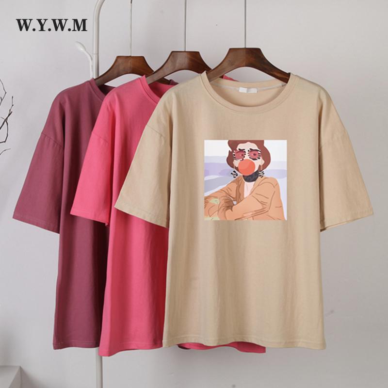 

WYWM модная футболка с принтом Kawaii женская летняя хлопковая футболка большого размера с короткими рукавами Harajuku плюс размер черный топ для девочек