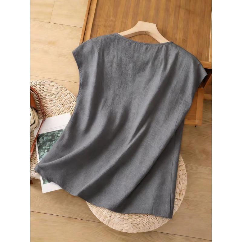 Womens Casual Fashion Sleeveless Linen Cotton Blouse Shirt