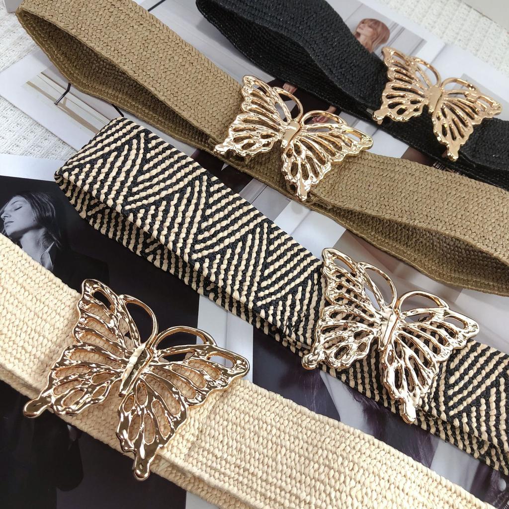 Golden Butterfly Belt Women'S Elastic Elastic Waist Seal Waist Seal With Skirt Dress Bandwidth