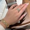 Italian Retro Cloth Style Full Diamond Hollow Bracelet Ring Earrings Premium Light Luxury Old Money Style Set
