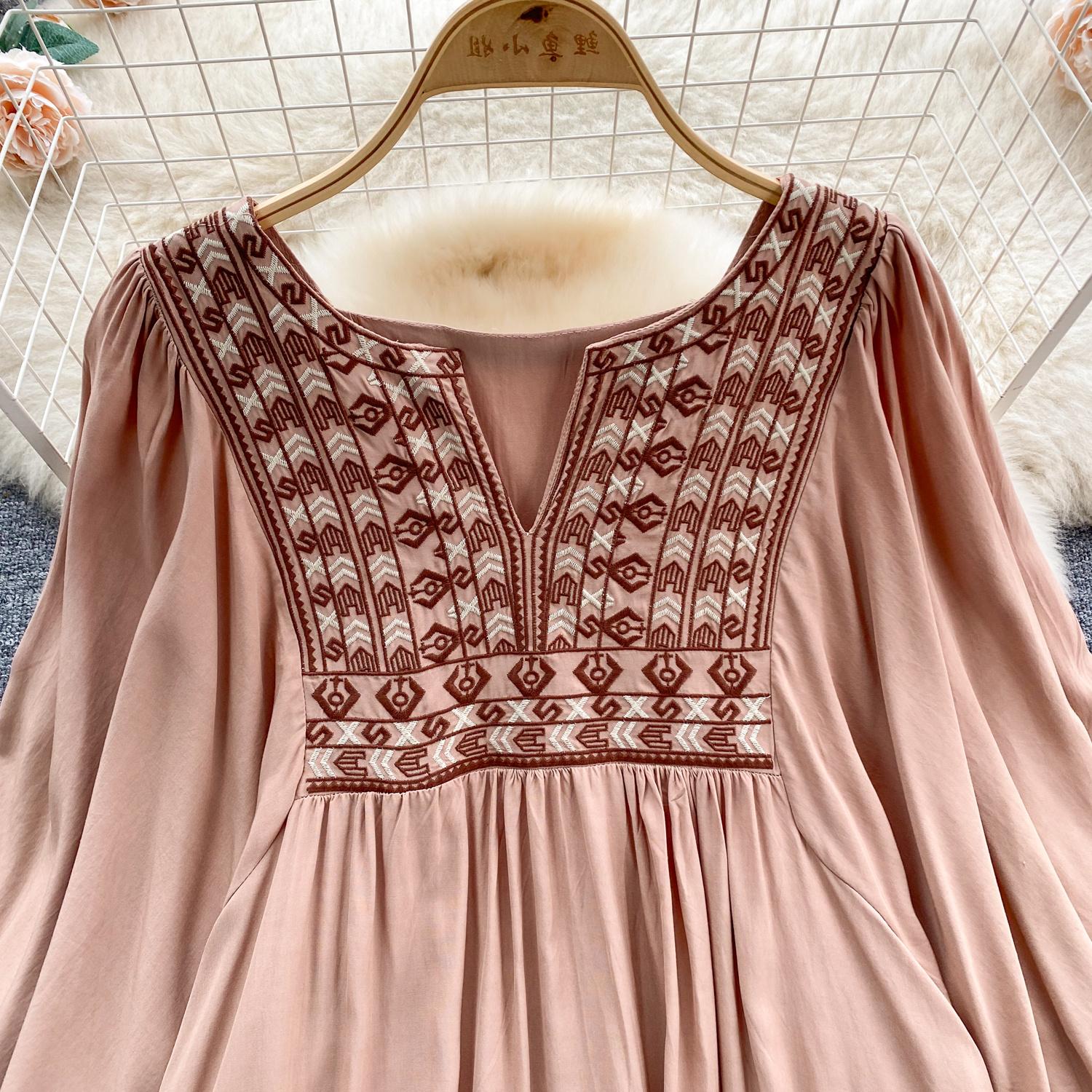 Женские платья Новое поступление V-образный вырез вышитый воланами край длинный — фото 15