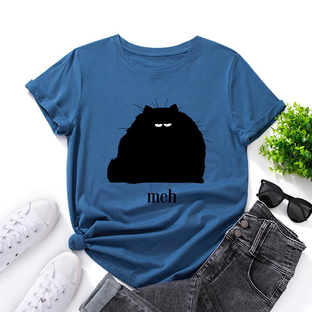 Cartoon Cotton T-Shirt Short Sleeve Round Neck Women 2d Print Tops