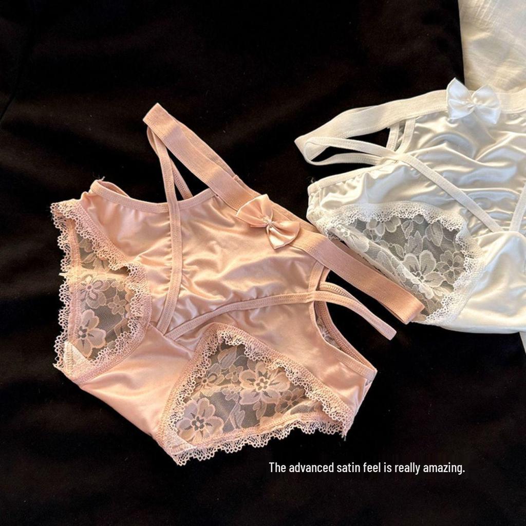 Lace Satin Low Waist Women's Briefs - Sexy French Style with Thin Straps