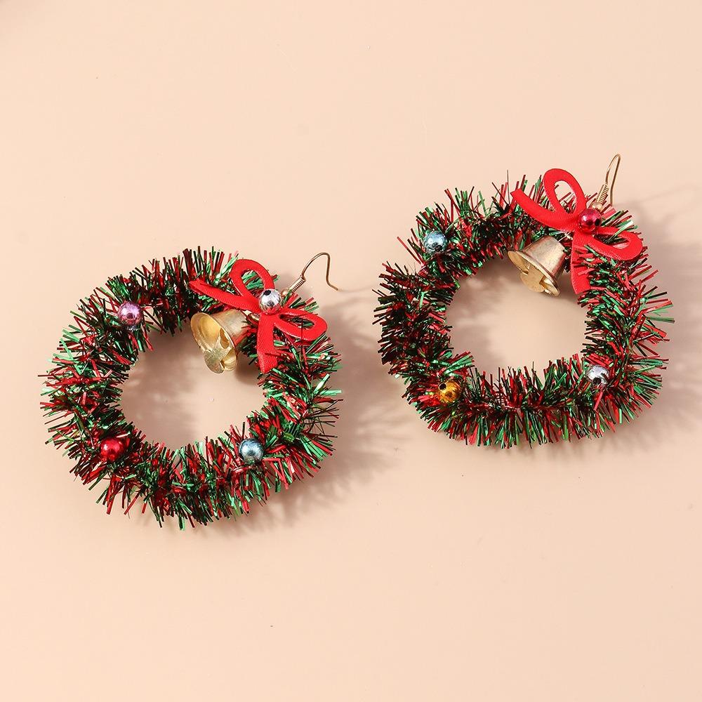 Xmas Tree Christmas Drop Earrings Party Festival Wreath Circle Earrings New Year Earrings  Holiday