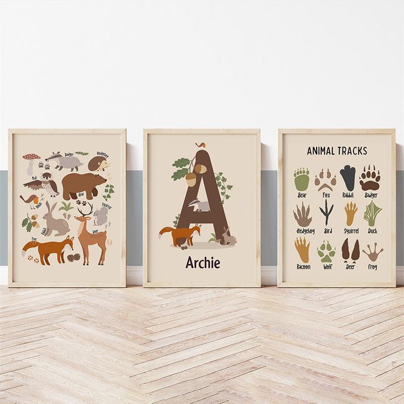 Erde Fuchs Bär Hase Reh Tier Spuren Alphabet Wandkunst Leinwand Malerei Poster Und Drucke Wandbilder Baby Kinderzimmer Dekor