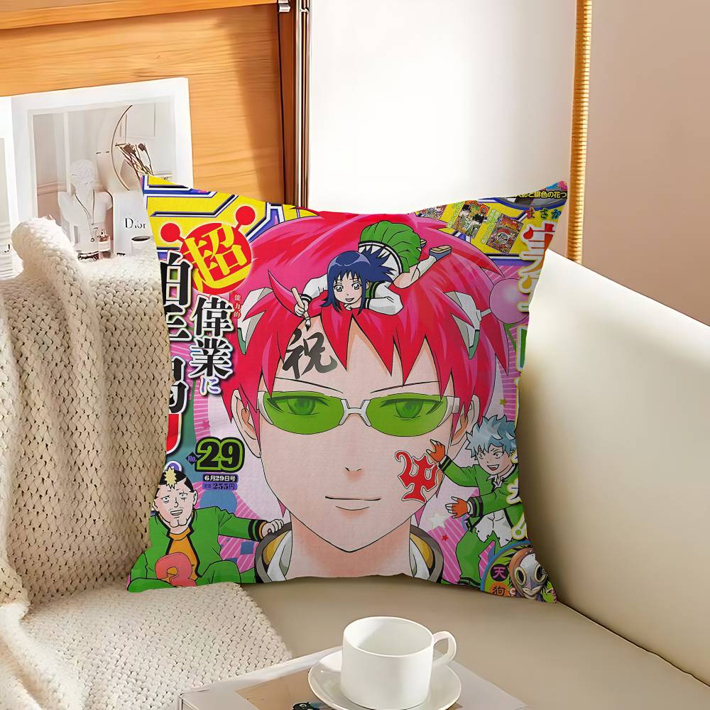Popular Japanese Anime Saiki Kusuo Cushion Cover Polyester Sofa Cushions Decorative Throw Pillows Home Decoration Pillowcover