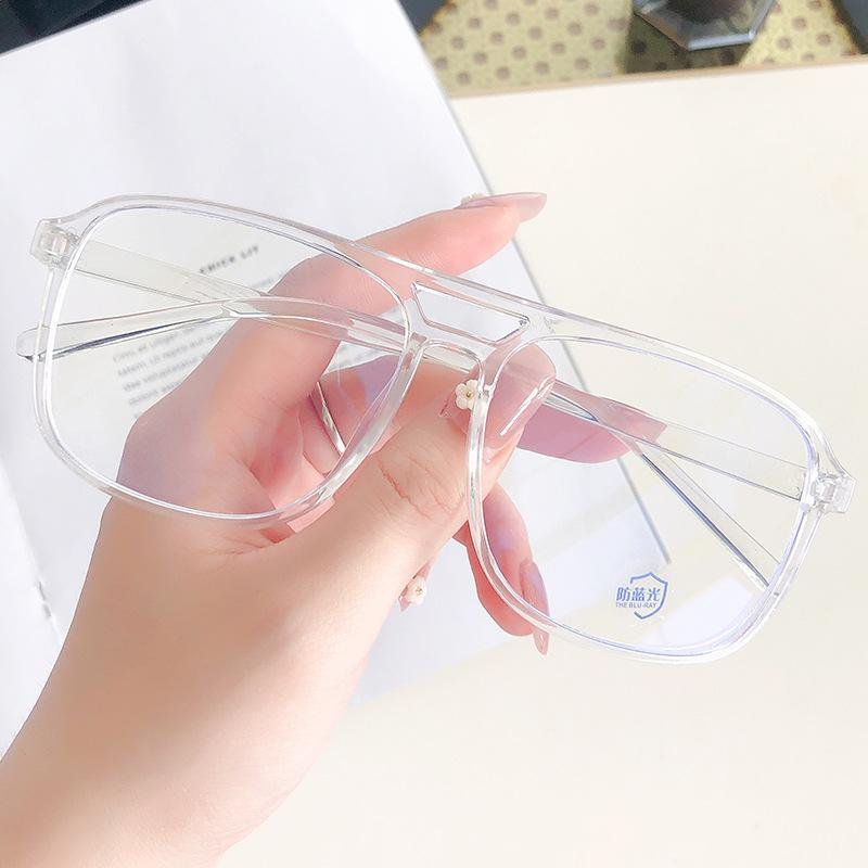 Anti-Blue Retro Glasses Pilot Double Beam Large Frame Fashion Glasses Frame Plain Street Shot Myopia Glasses