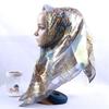 Silk Square Scarf Women Floral Print Embellished Rhinestone Cutwork Woven Headwrap Lightweight Accessory Street Style