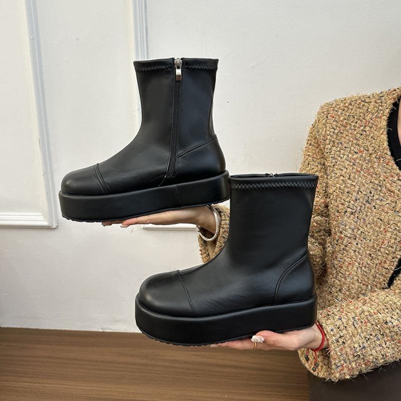 Muffin thick-soled Martin boots women s autumn new thin boots thin locomotive short boots 40 чёрный