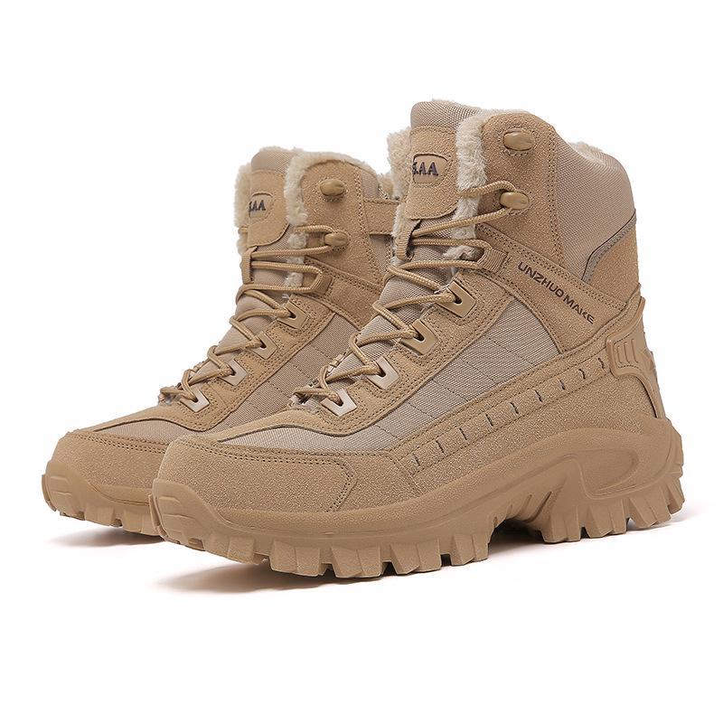 Men's High-Top Tactical Desert Combat Boots - Plus Velvet, Warm, Large Size Outdoor Snow Boots
