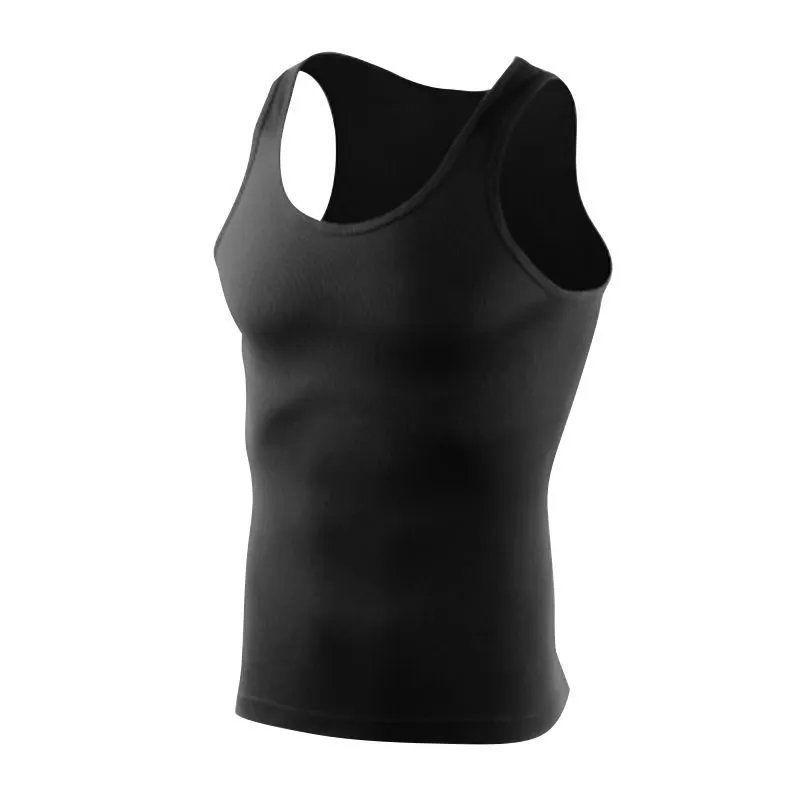 Pánská přiléhavá bezrukávová vesta s kulatým výstřihem - Prodyšná, elastická, jednobarevná letní sportovní vesta