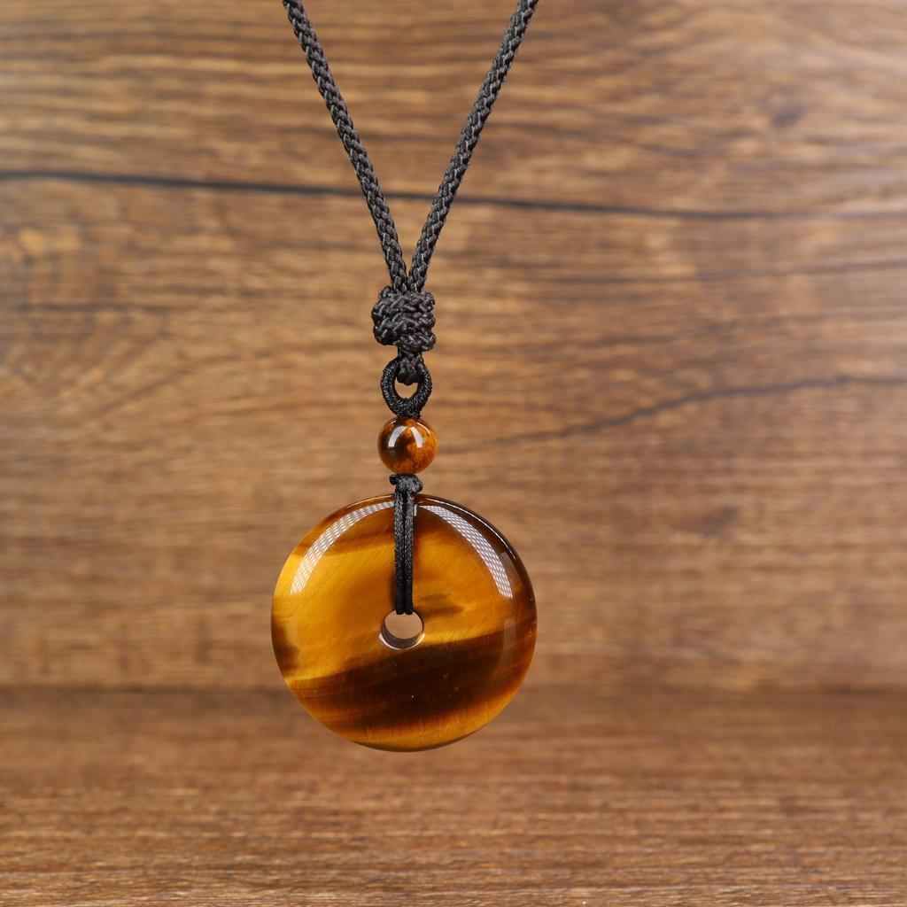 Tiger Eye Pea Disc Power Stone Pendant Necklace for Increased Wealth [COAI] (Unisex)
