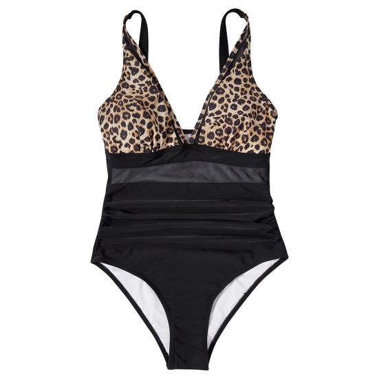 Dame Sommer Badedrakt i ett stykke Sexy Dyp V-hals Ryggløs Badedrakt Mesh Søm Patchwork Farge Monokini Strandklær