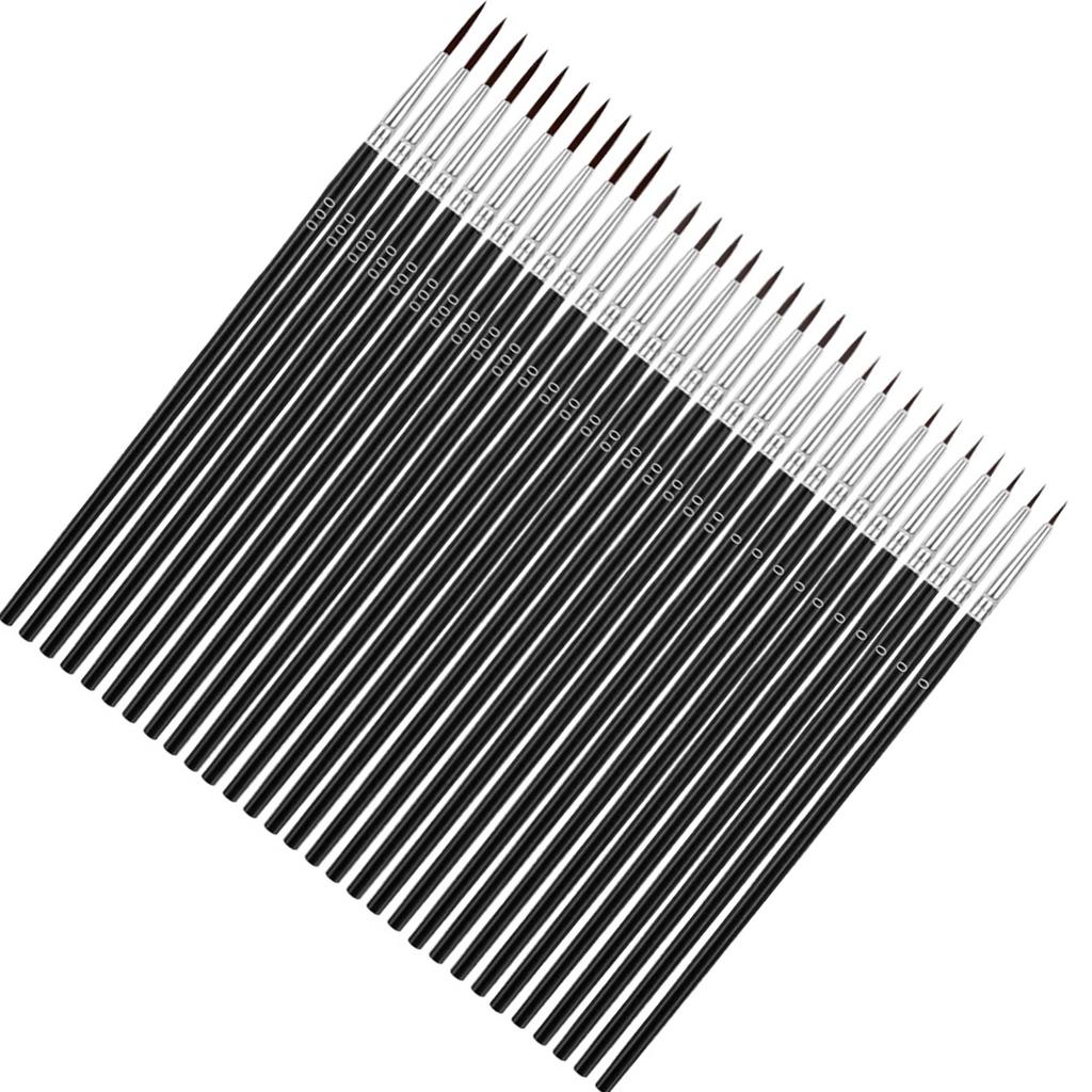 30 kusů Sada malých detailních štětců Dřevěná rukojeť Nylonové štětiny 3 velikosti Miniaturní jemné štětce pro malování obličeje