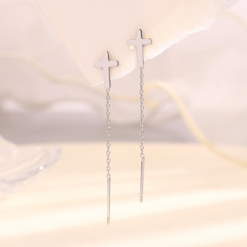 Fashion Silver Color Cross Line Earring for Women Girls Long Tassel Drop Earring Delicate Piercing Ear Jewelry Accessories