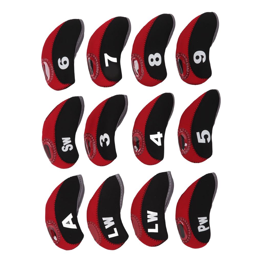 12 Pcs Golf Iron Head Cover Set Club Headcover Set with Numbers Red Fits Most Clubs