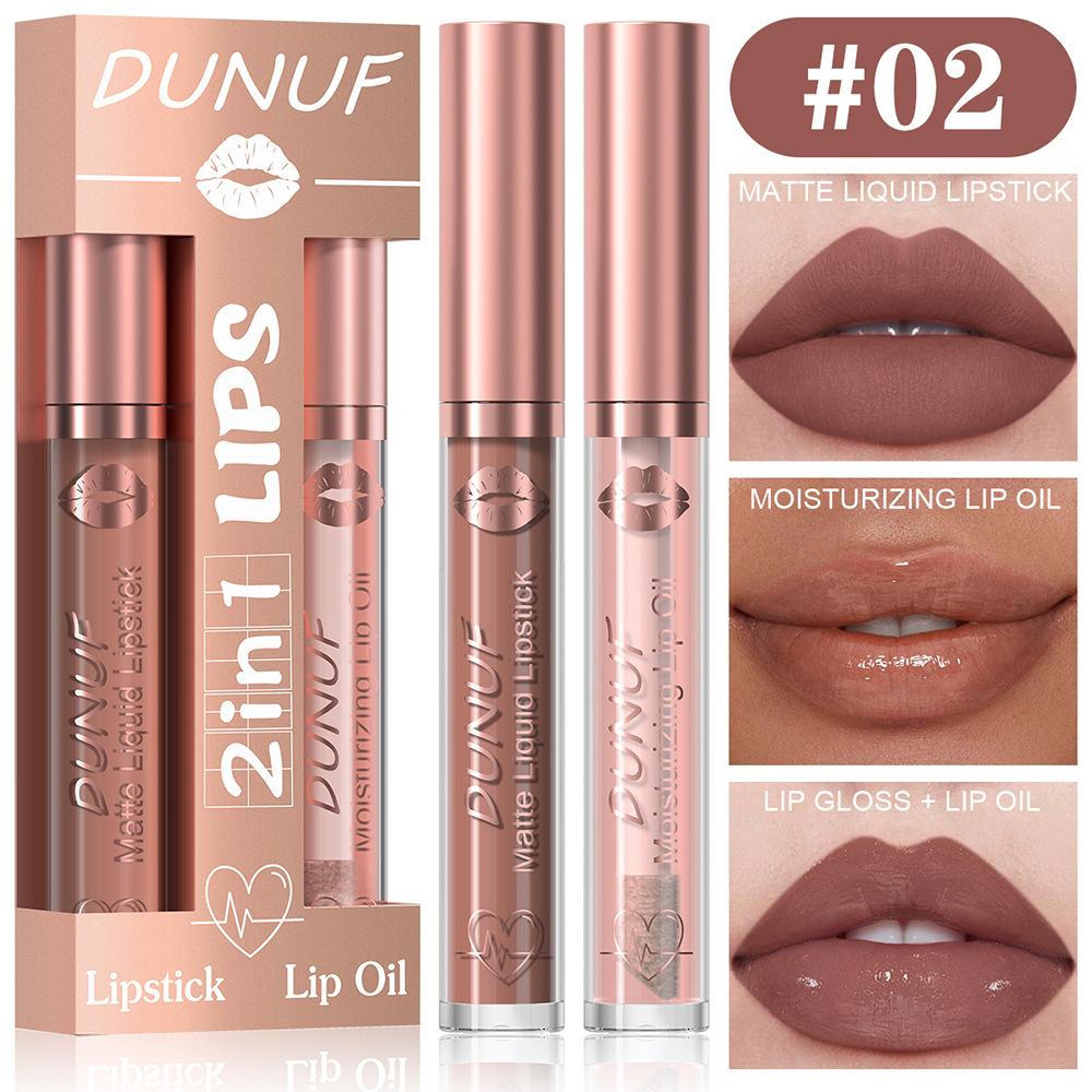 2 in 1 Lip Gloss Set Lip Oil Make-up for Women Waterproof Long Lasting Cosmetics Korean Makeup Sexy Red Matte Lipstick Lip Tint