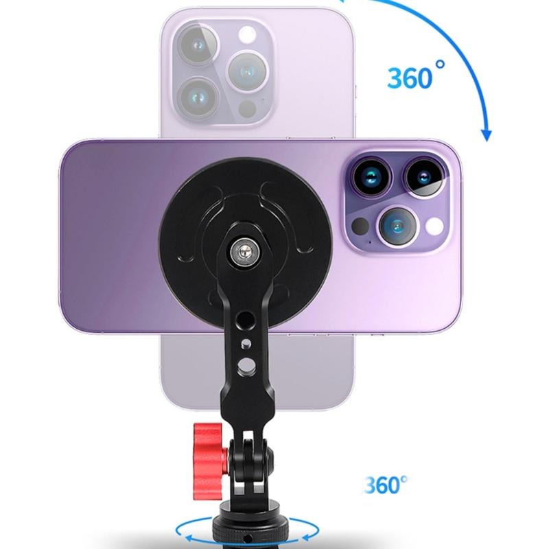 Magnetic Phone Holder Tripod Mount Clamp Aluminum Alloy with Cold Shoe Mount 1/4 " Screw for Smartphone