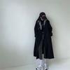 2025 New Korean Style Women's Color Block Mid-Length Trench Coat - Black Casual Spring/Autumn Wear
