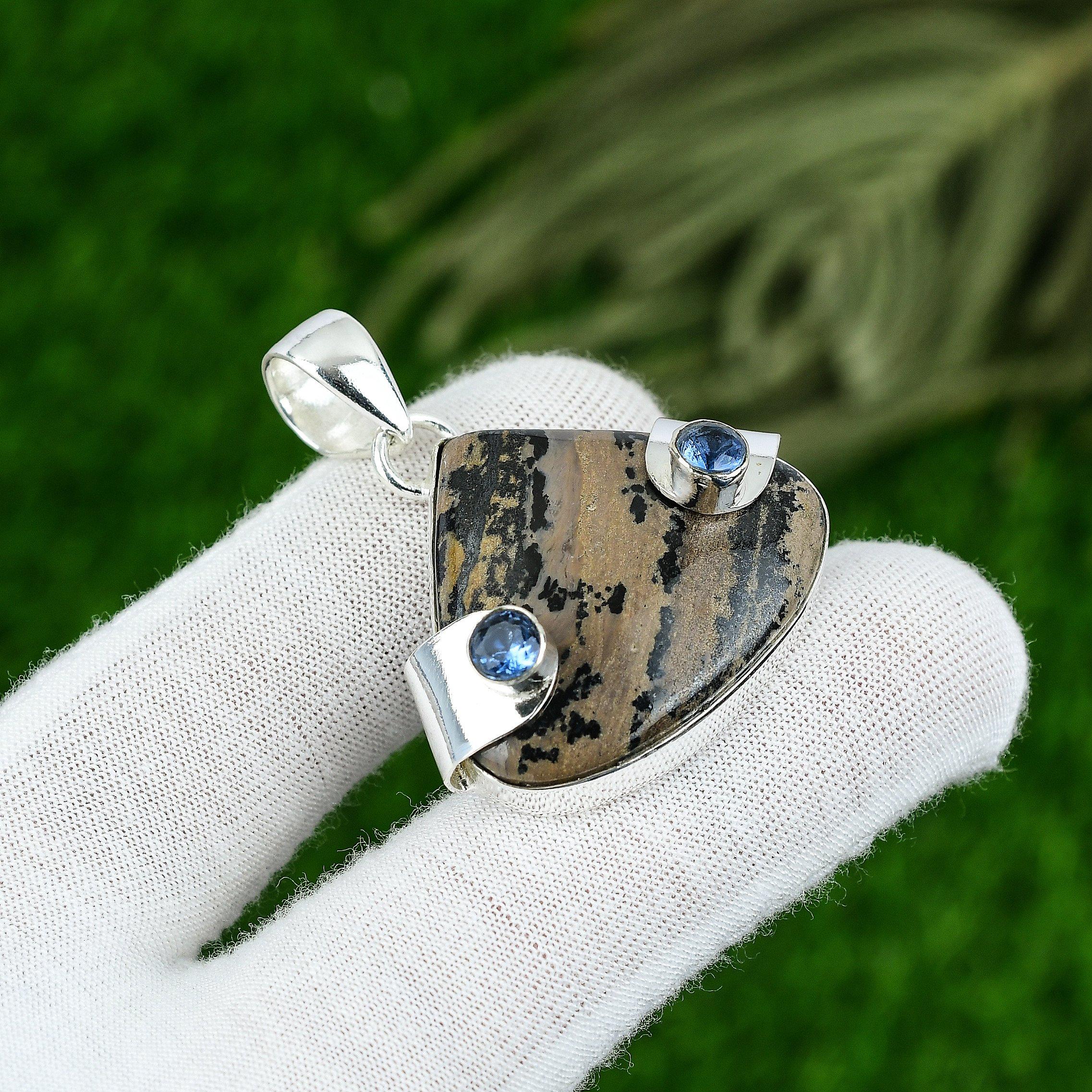 

Mothers day Deal Pear Honey Dendrite Opal Gemstone Topaz Pendant Sterling Silver