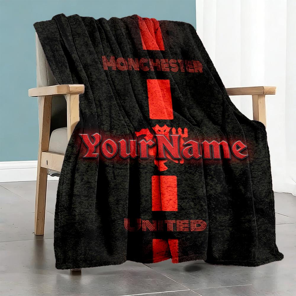 Manchester Customize Text Blanket Multi-purpose Personalized Blanket Soft Warm Cozy Versatile for Bed Sofa Chair Bedding Four Seasons Multipurpose