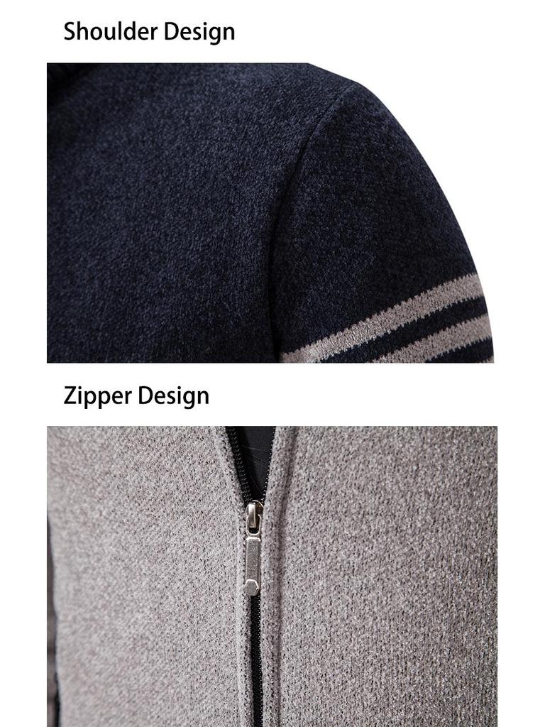 2024 Men's Fleece-Lined Color Block Cardigan Sweater for Autumn/Winter