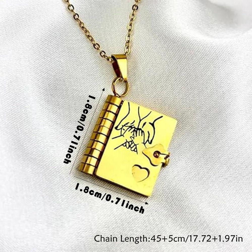 Openable Daughter Book Necklace Stainless Steel Gold Color Message Mini Book Pendant Necklace with Pages of Engraved Information