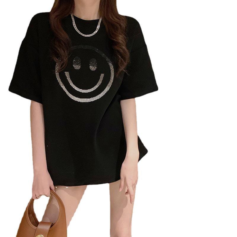Women's Smiley Face Print Loose Short Sleeve Round Neck T-shirt - Casual Spring/Summer Top