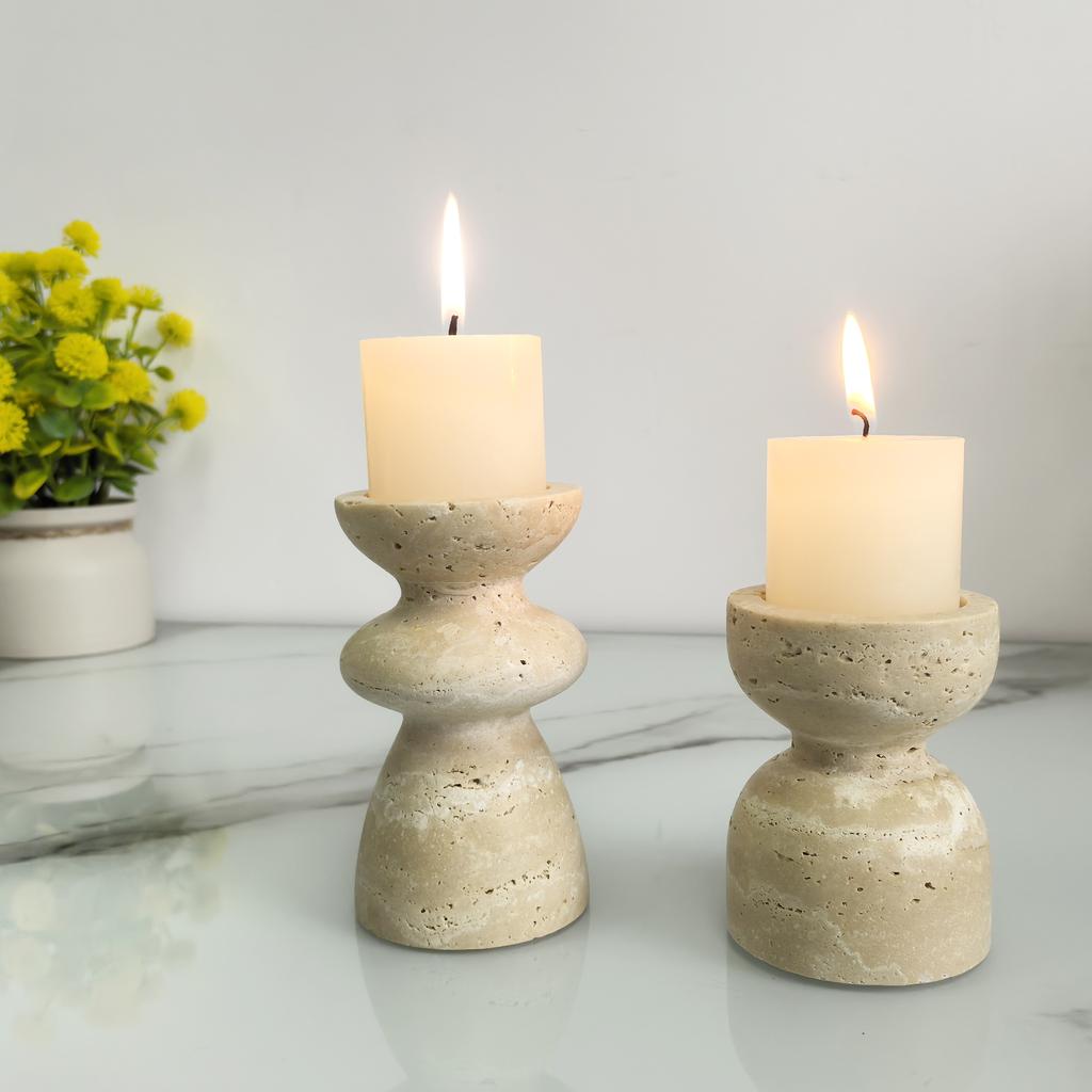 Beiger Travertin Naturstein Handgefertigt Langlebiger Kerzenhalter für Zuhause Hochzeit Osterparty Weihnachtsdekoration Marmor Kerzenglas