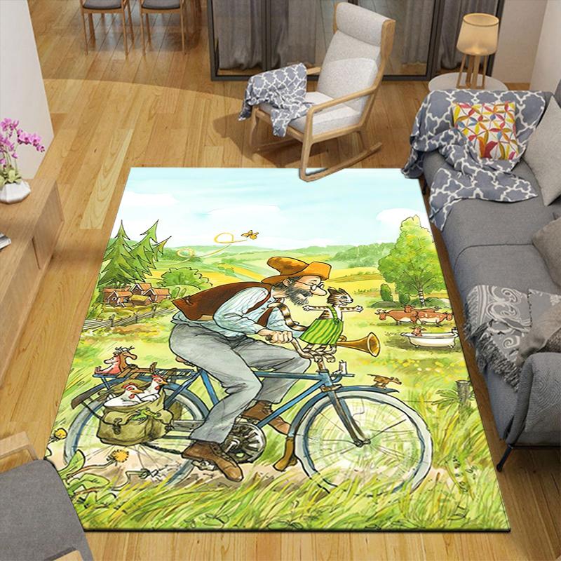 1Pc Bicycle Ride Through Countryside Rug Office Carpet Indoor Outdoor Doormat Nonslip Soft Comfortable Living Christmas Halloween Xmas Gift D924181
